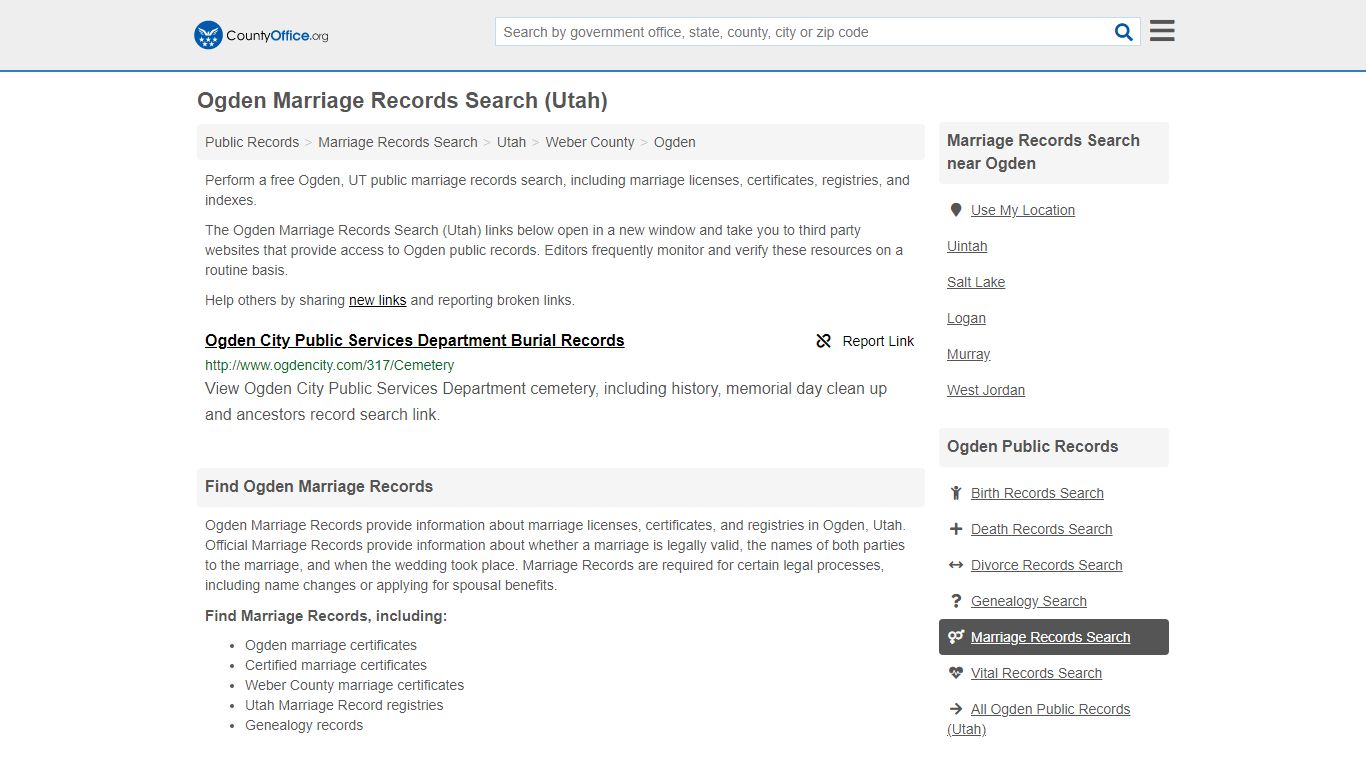 Ogden Marriage Records Search (Utah) - County Office